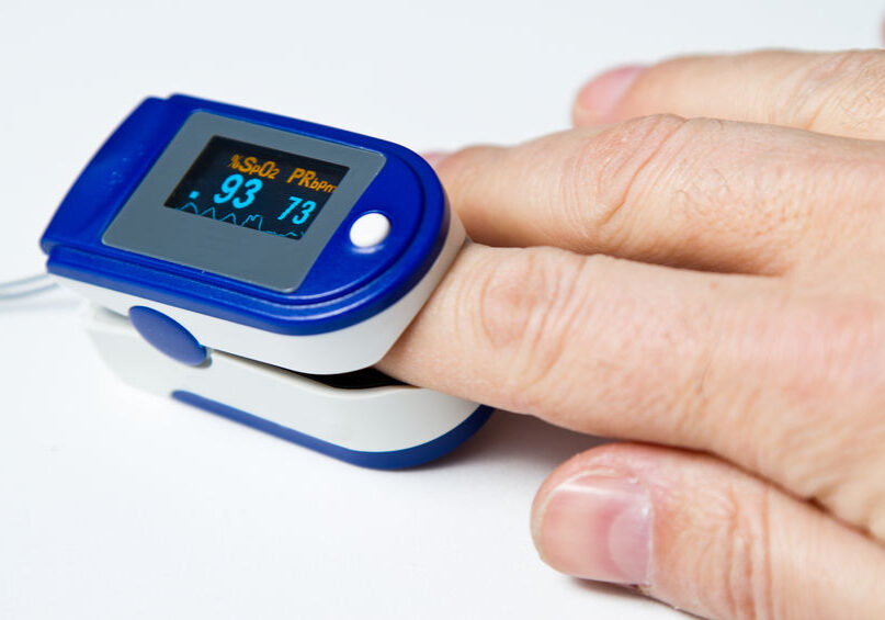 A pulse oximeter used to measure pulse rate and oxygen levels